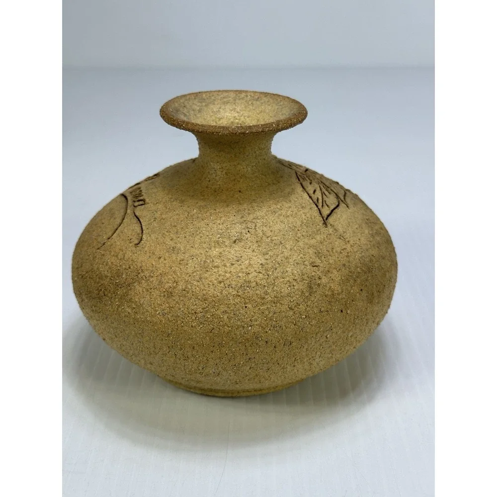 Vintage Carma Studio Sand Cast Pottery Oil Lamp Pot 1980s Signed